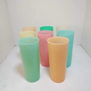 Set of 8 Vintage 16 oz Tupperware 6-1/2" Tumblers #107 Pink Orange Green Blue